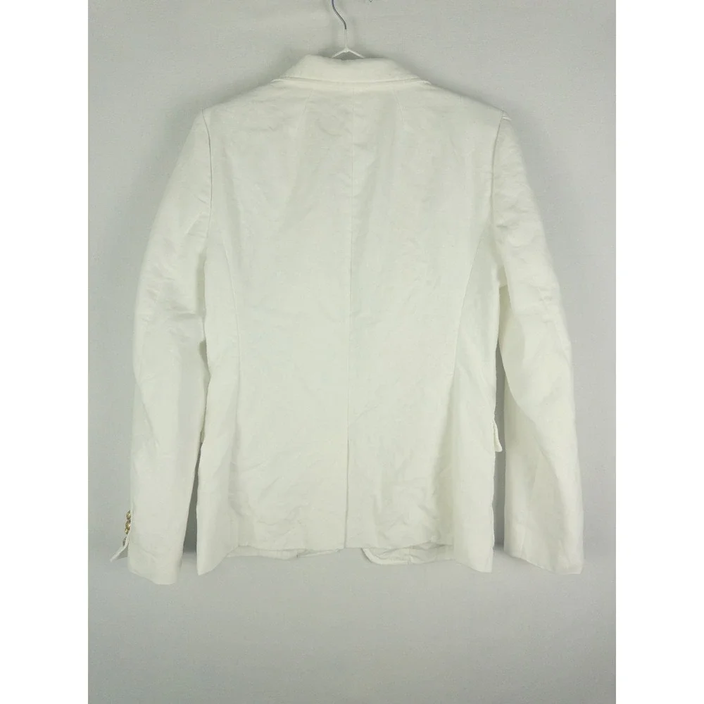J.Crew Linen Blazer Womens 6 White Gold Button Preppy Coastal Classic Fit